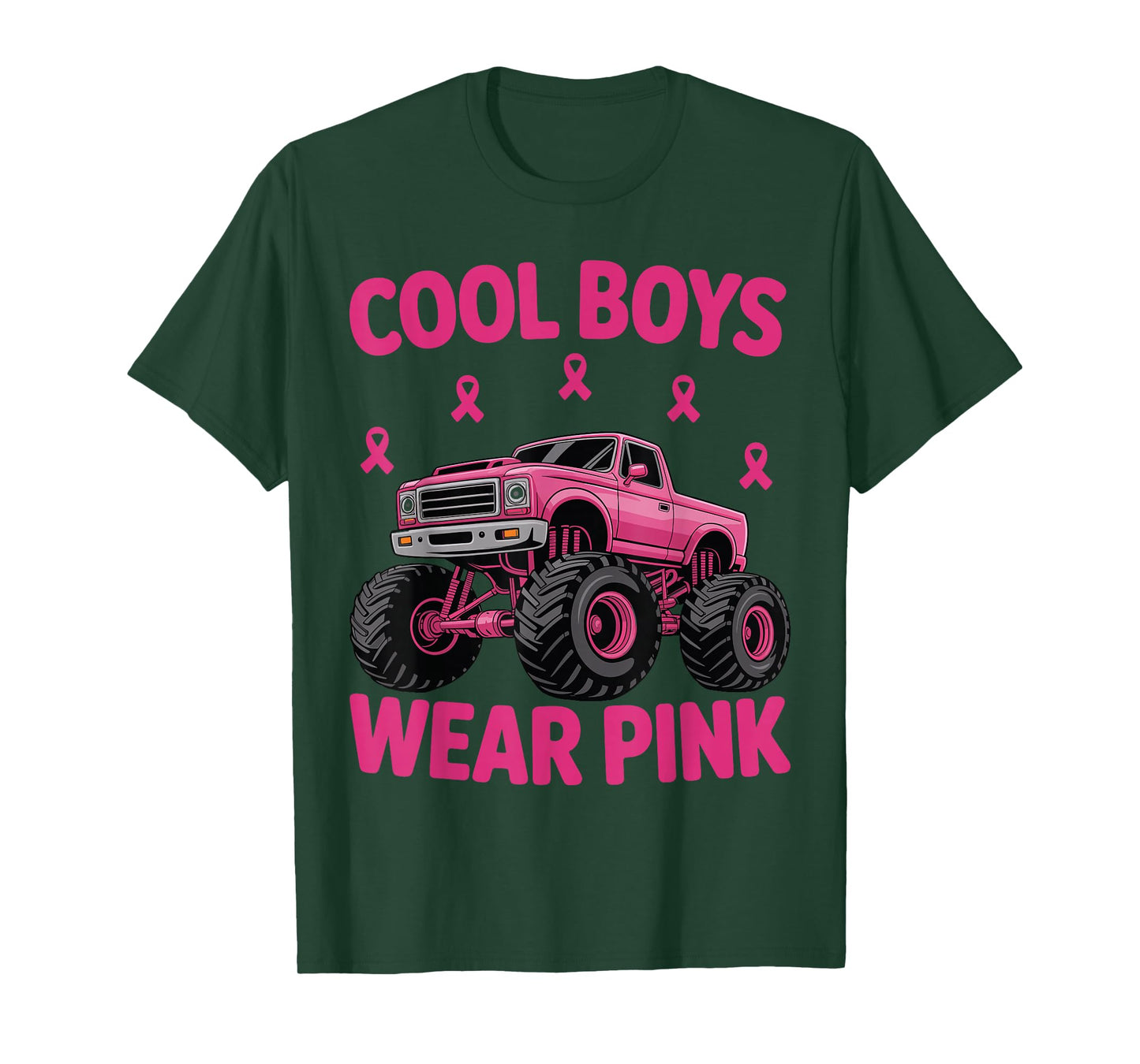 Cool Boys Wear Pink Breast Cancer Awareness Monster Truck T-Shirt
