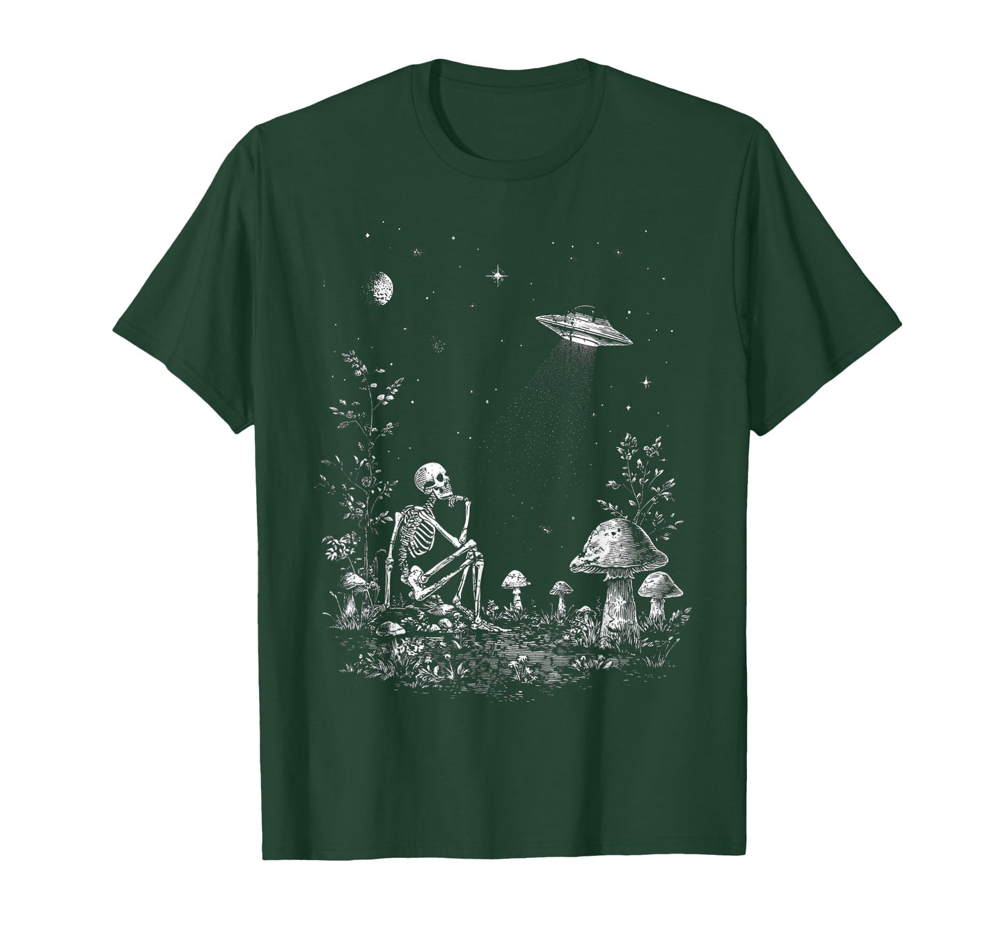Skeleton UFO Aliens Designer Graphic Novelty T-Shirt
