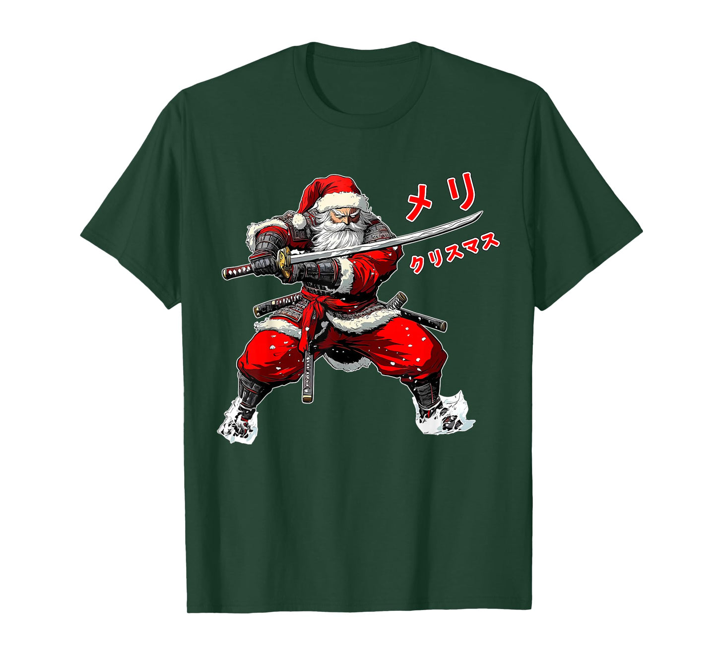 Santa Warrior Merry Christmas Anime Manga Japan Writing Xmas T-Shirt