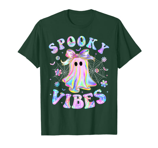 Spooky Vibes Ghost Retro Halloween Boo Boo Crew T-Shirt