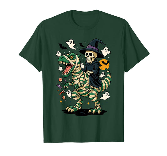 Dinosaur Mummy Skeleton Costume Kids, Spooky Ghost Halloween T-Shirt