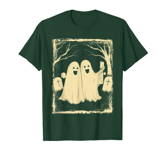 Funny Halloween Ghost Selfie Spooky Graveyard Retro Look T-Shirt