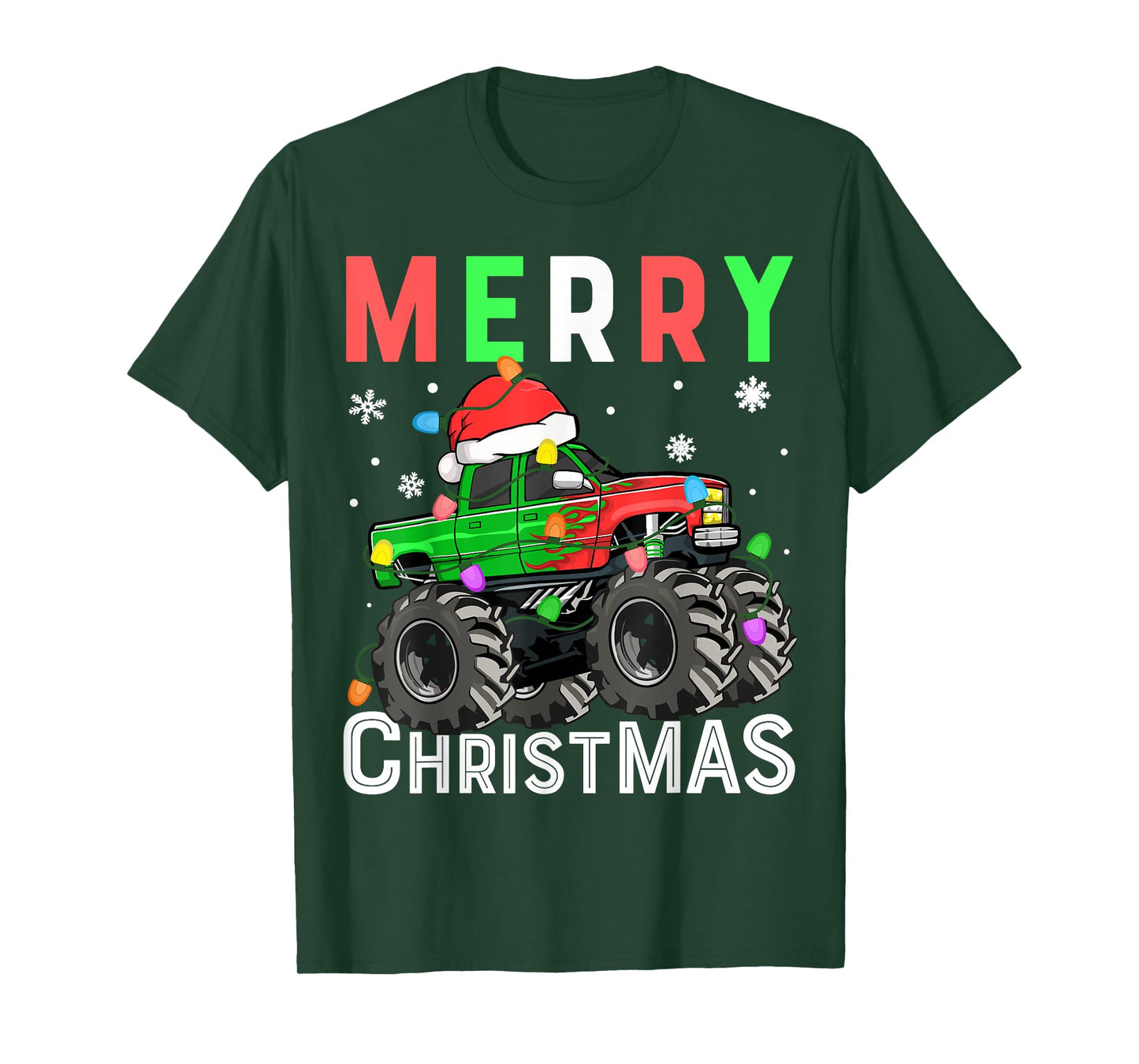Boys Monster Truck Merry Christmas Santa Hat Kids Toddler T-Shirt