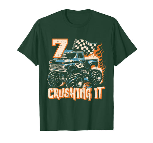 Kids 7 Crushing It Monster Truck Cool 7th Birthday Bday Boys Kids T-Shirt