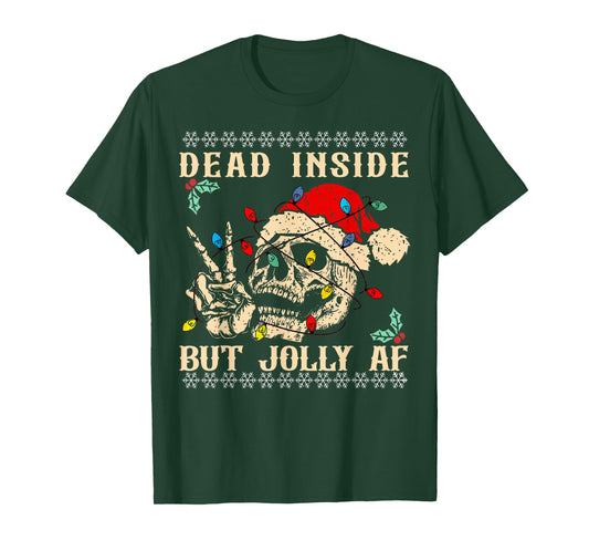 Dead Inside But Jolly AF Funny Skeleton Santa Hat Christmas T-Shirt