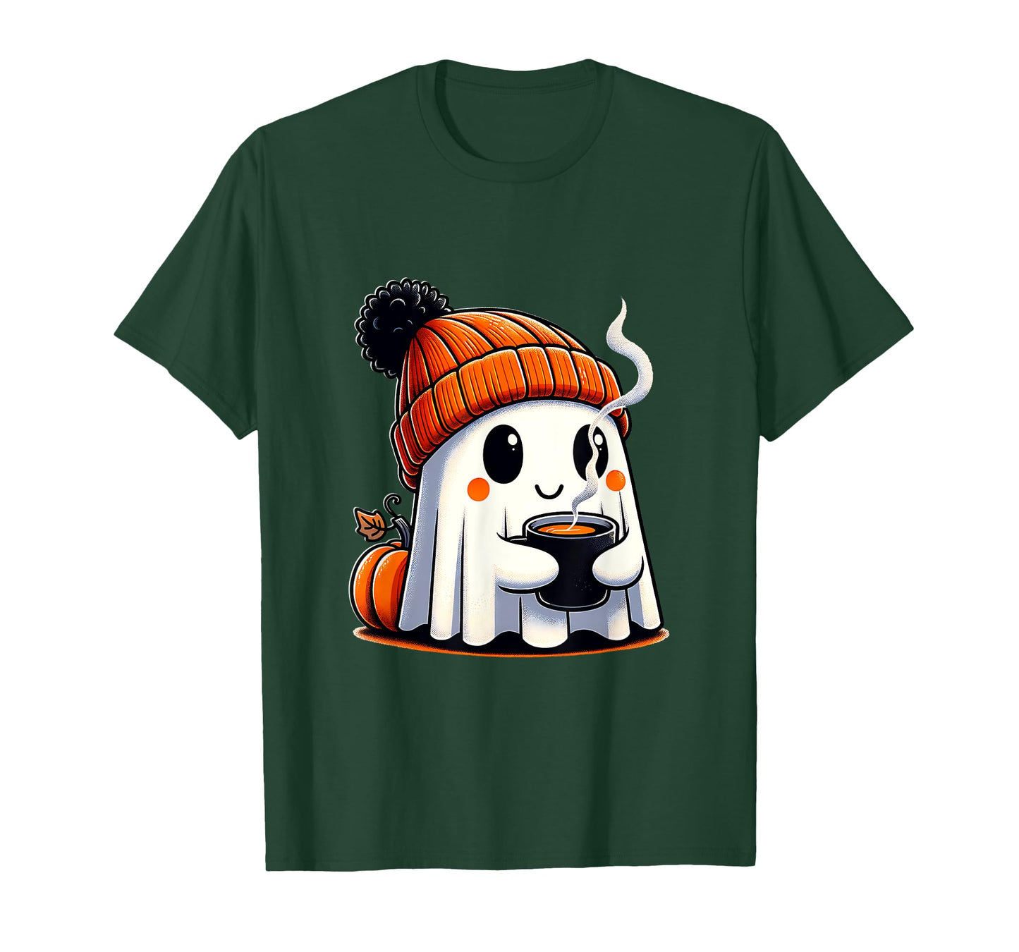 Halloween Cute Kawaii Ghost Drinking Coffee Women Men Kids T-Shirt