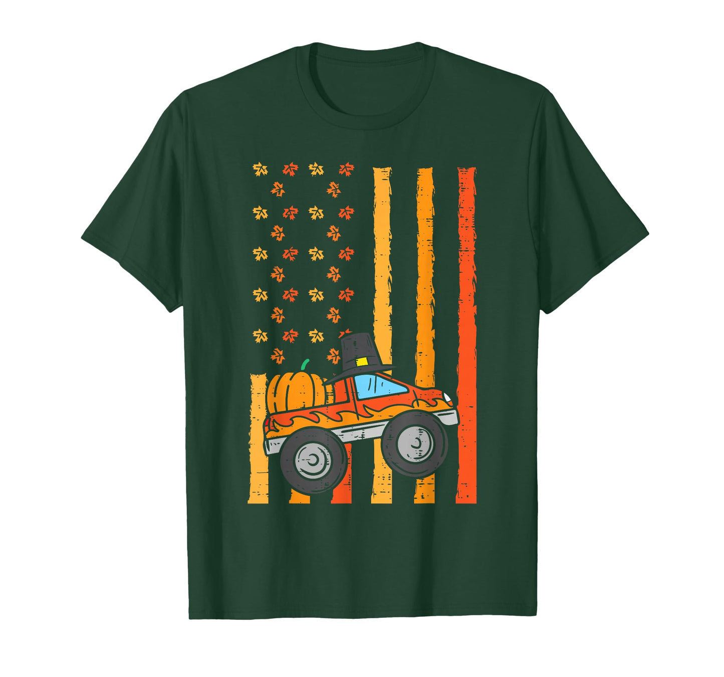 Thanksgiving Monster Truck US Flag Fall Toddler Boys Kids T-Shirt