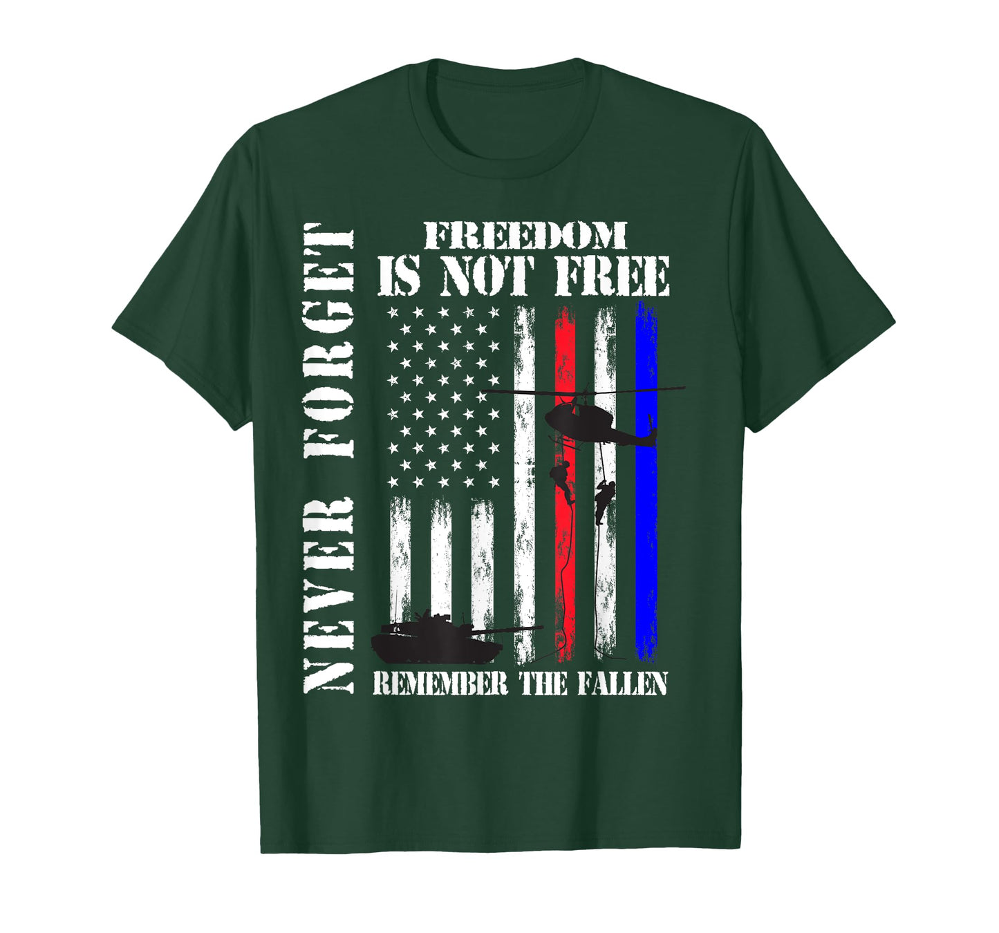 Never Forget Freedom Isn't Free Veteran Memorial Day Graphic T-Shirt