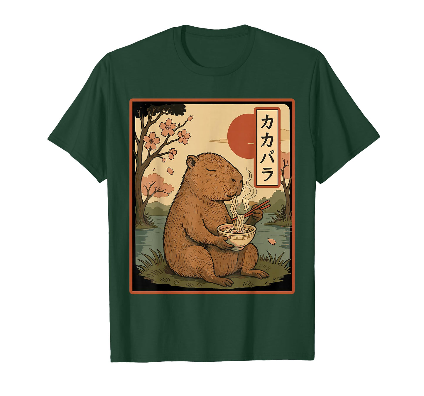 Cute Capybara Eating Ramen, Kawaii Japanese Noodle Bowl T-Shirt