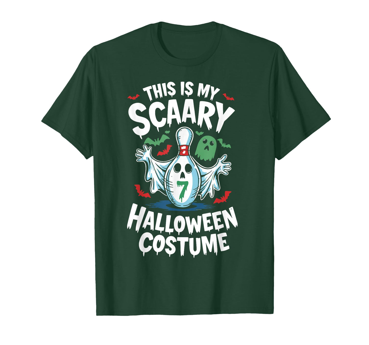 Funny Ghost Bowling League Team 7 Pin Halloween Humor Tee T-Shirt