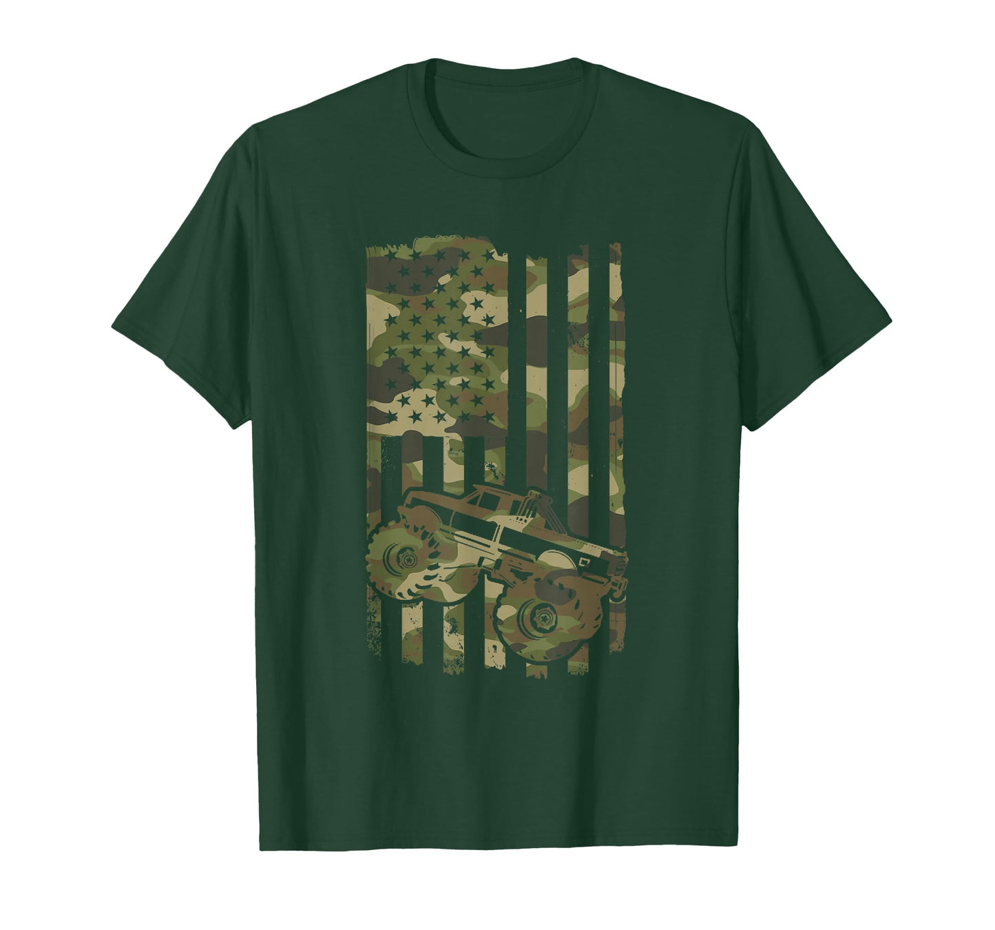 Monster Trucker Retro Monster Truck USA Flag 4th July T-Shirt