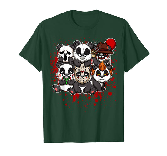 Favorite Classic Horror Movie Characters Animals - My Little Horror Crew - Halloween Pandas T-Shirt