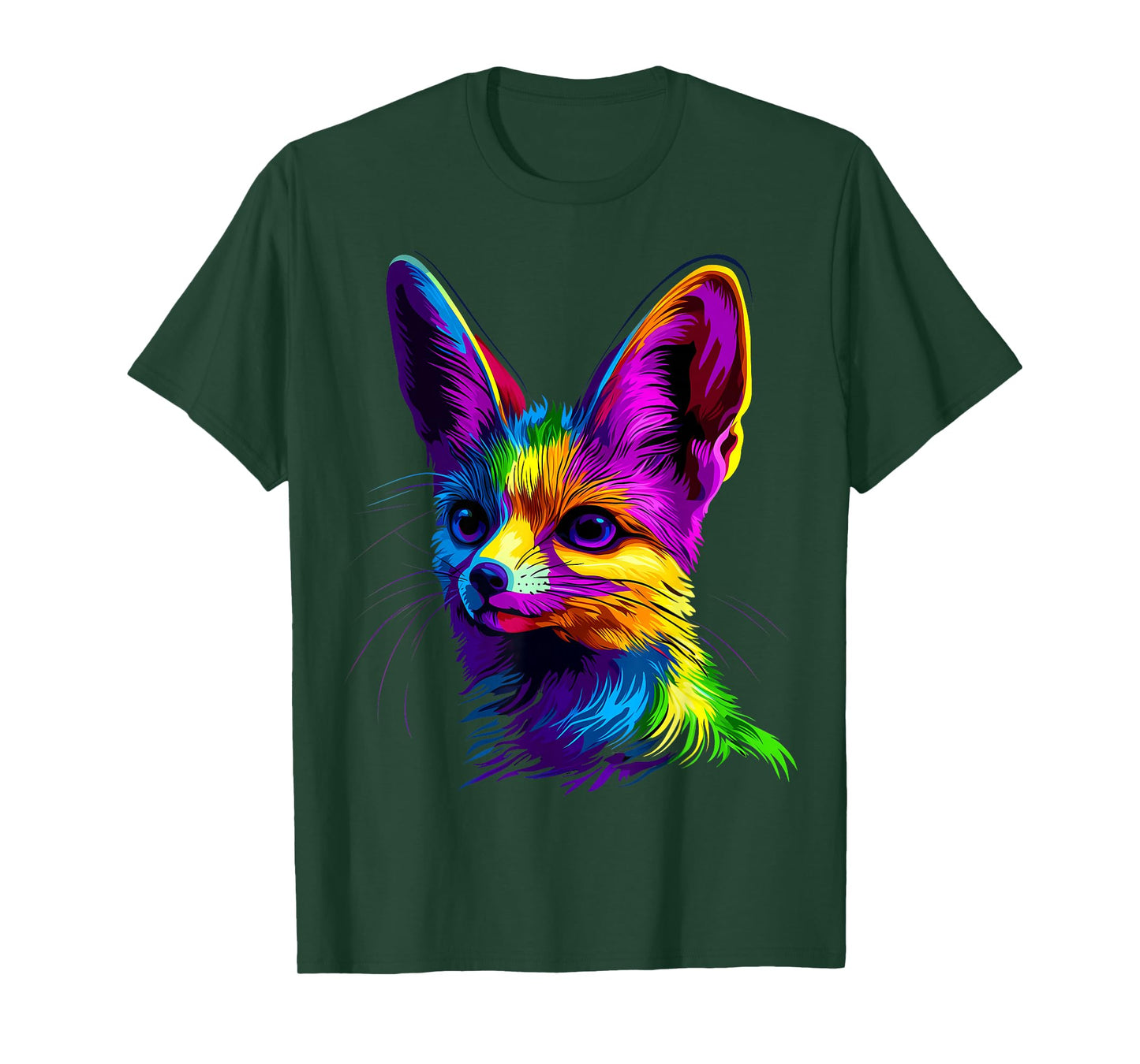 Colorful Fennec Fox Face Cute Animal Lover Men Women Black T-Shirt