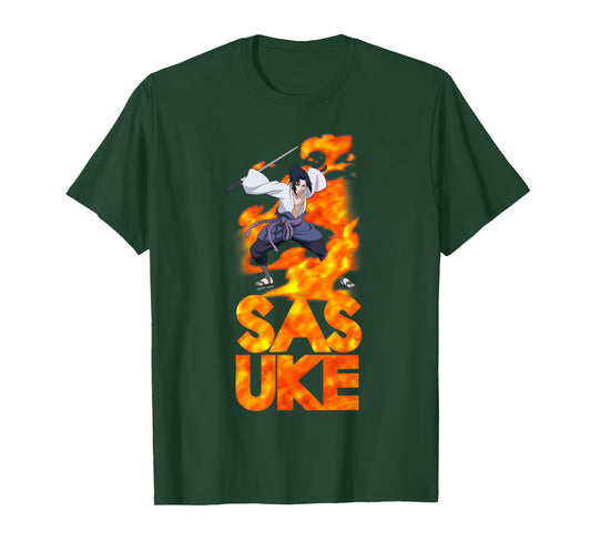 Naruto Shippuden Sasuke Stacked Flame Type Anime T-Shirt