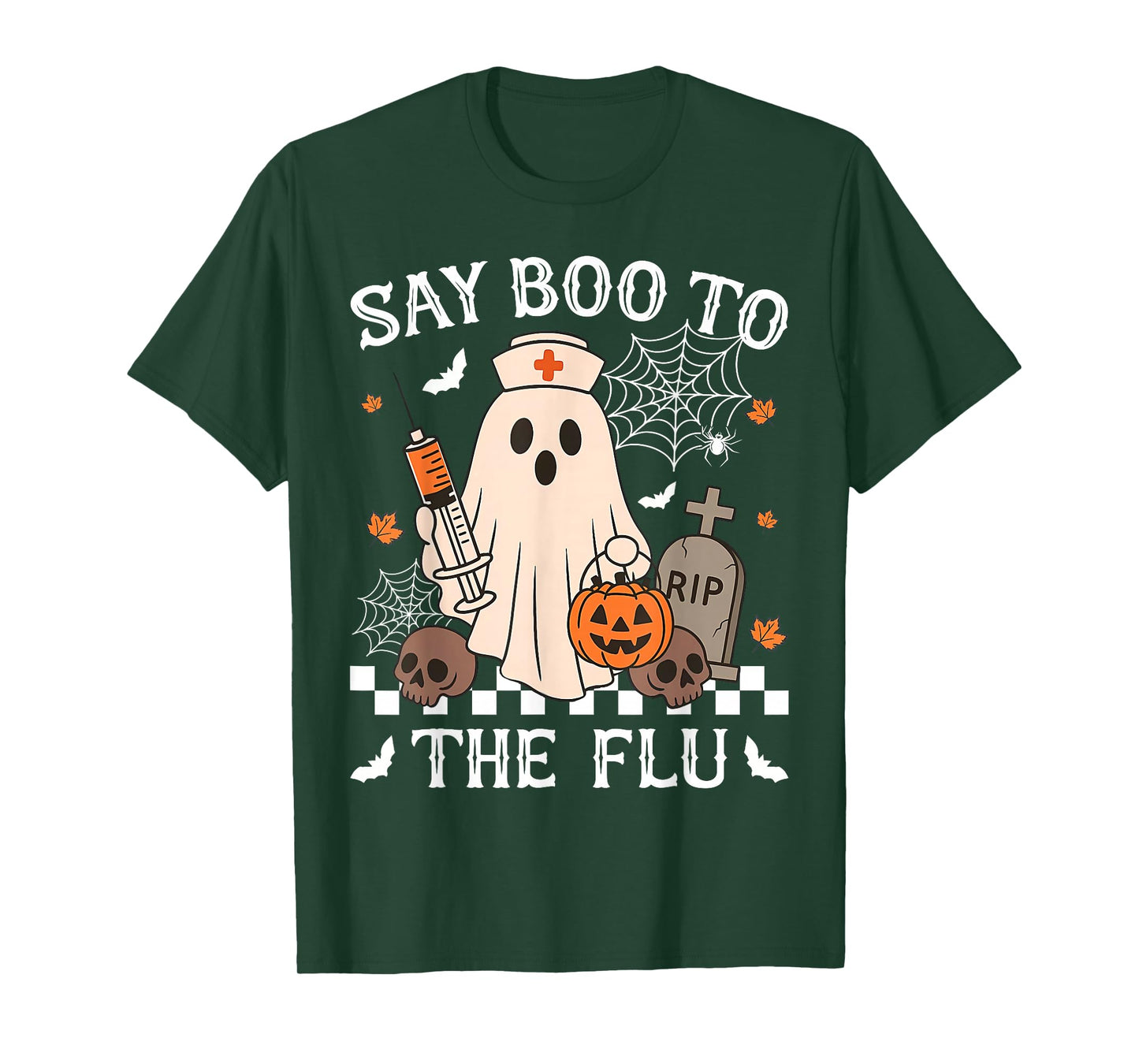 Retro Nurse Ghost Halloween Vaccine Say Boo to The Flu T-Shirt