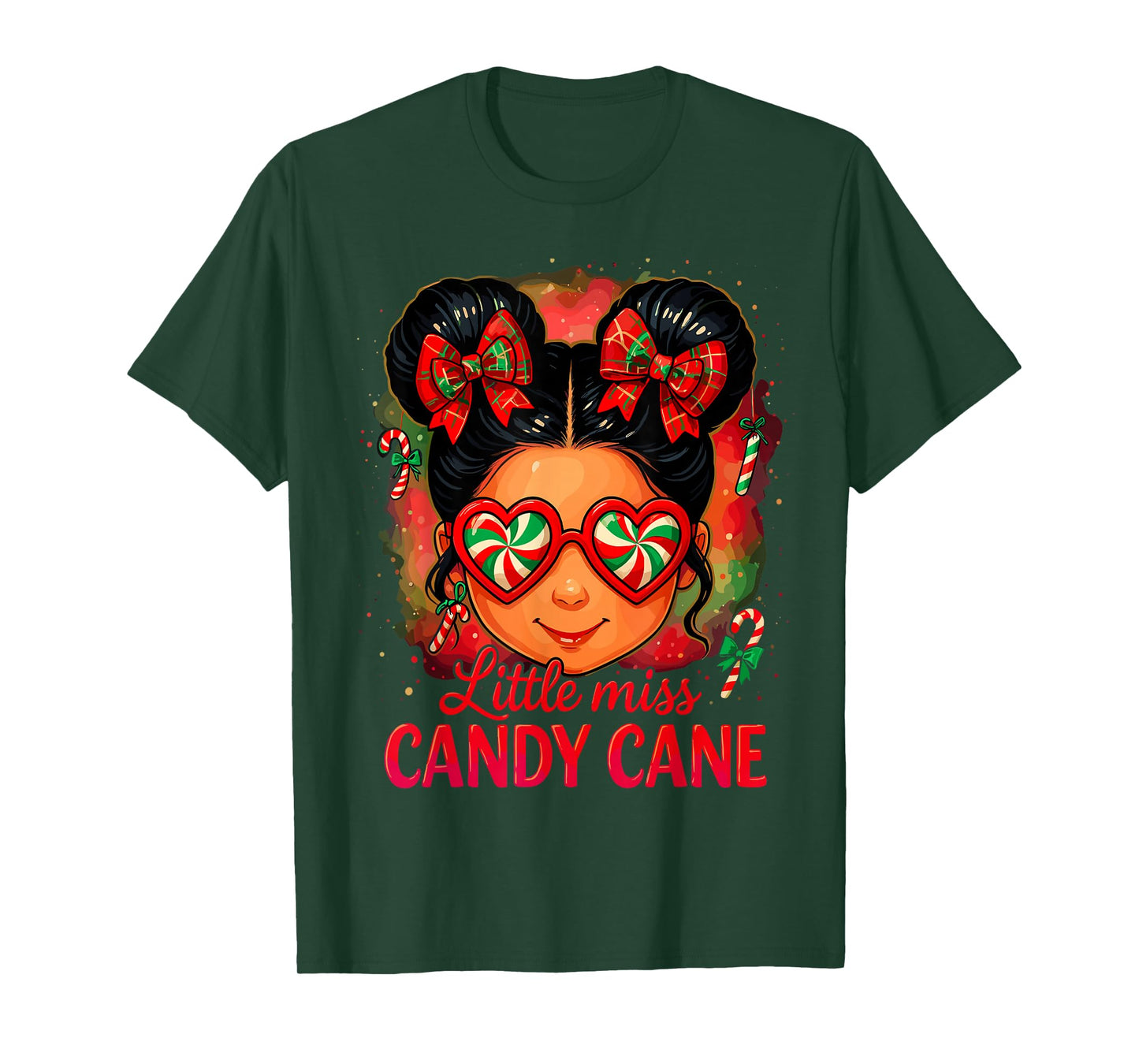 Cute Little Miss Candy Cane Shirt Women, Messy Bun Christmas T-Shirt