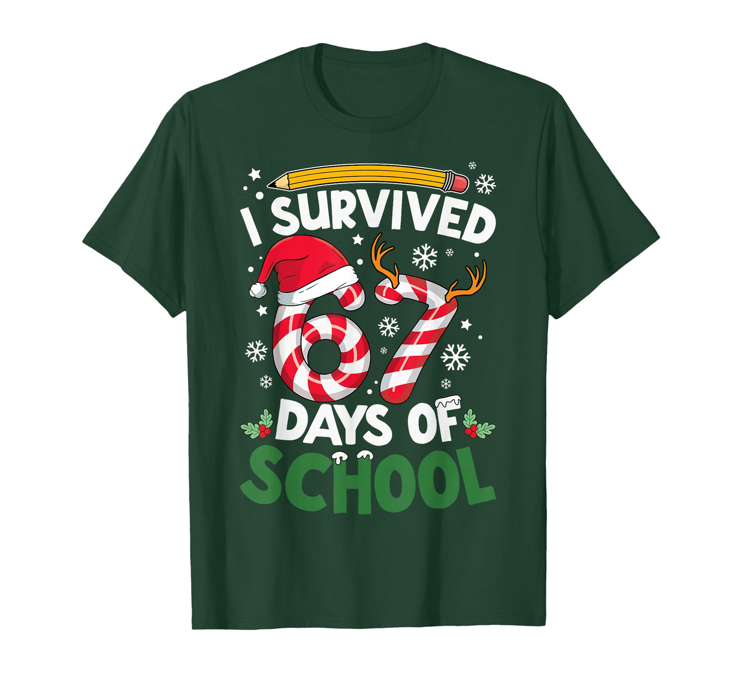 I Survived 67 Days of School Christmas Teachers Students T-Shirt