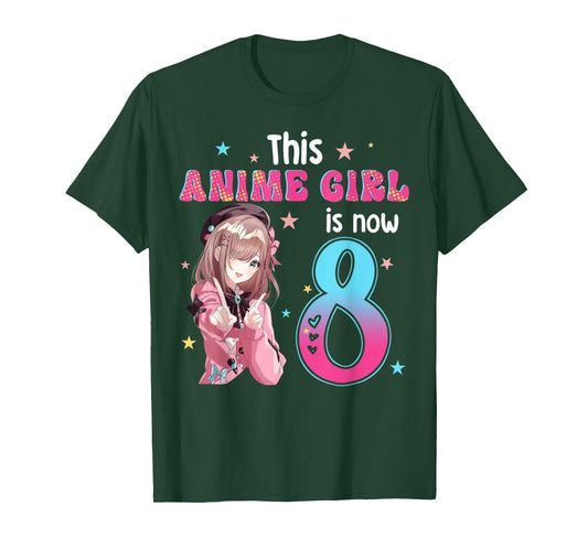 8 Years Old Girl Kawaii Gifts Anime Girl 8th Birthday Kids T-Shirt