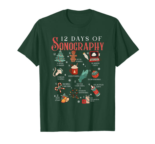 Retro Funny 12 Days of Sonography Ultrasound Tech Christmas T-Shirt