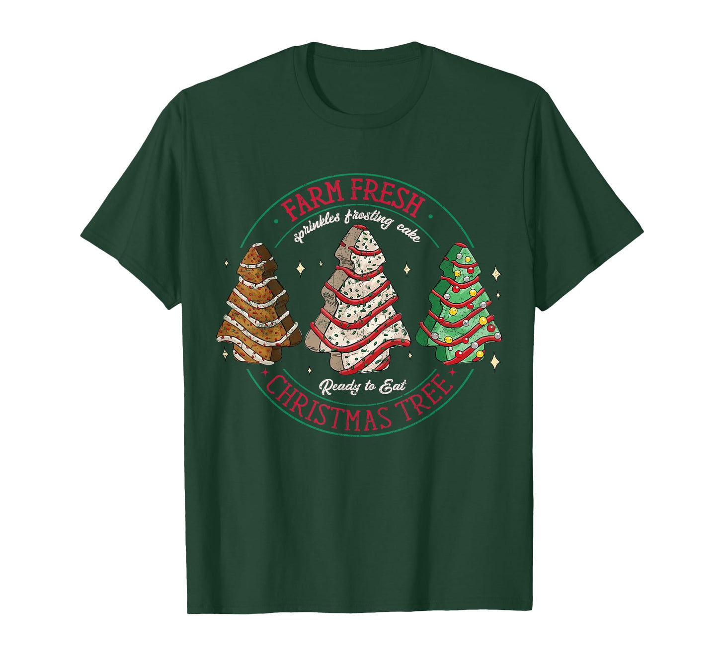Farm Fresh Xmas Tree Cakes Retro Vintage Graphic Christmas T-Shirt