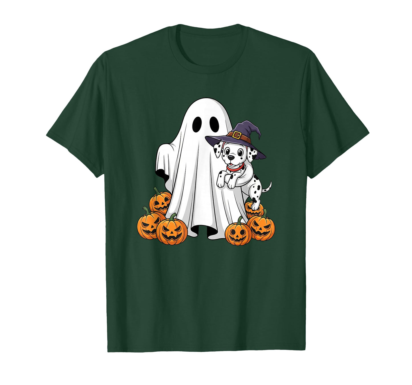 Funny Ghost Dalmatian Pumpkin Halloween Kids Mens Womens T-Shirt