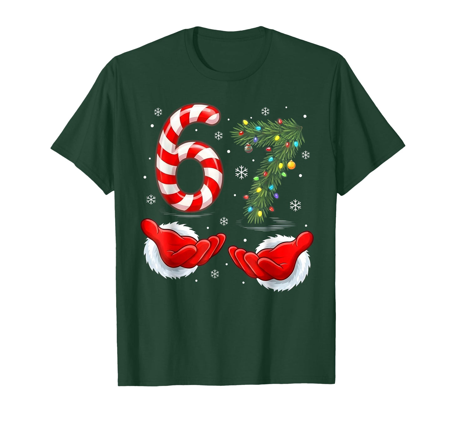 Funny 67 Christmas Shirt 6 7 Santa Hands six Seven Meme Ugly T-Shirt