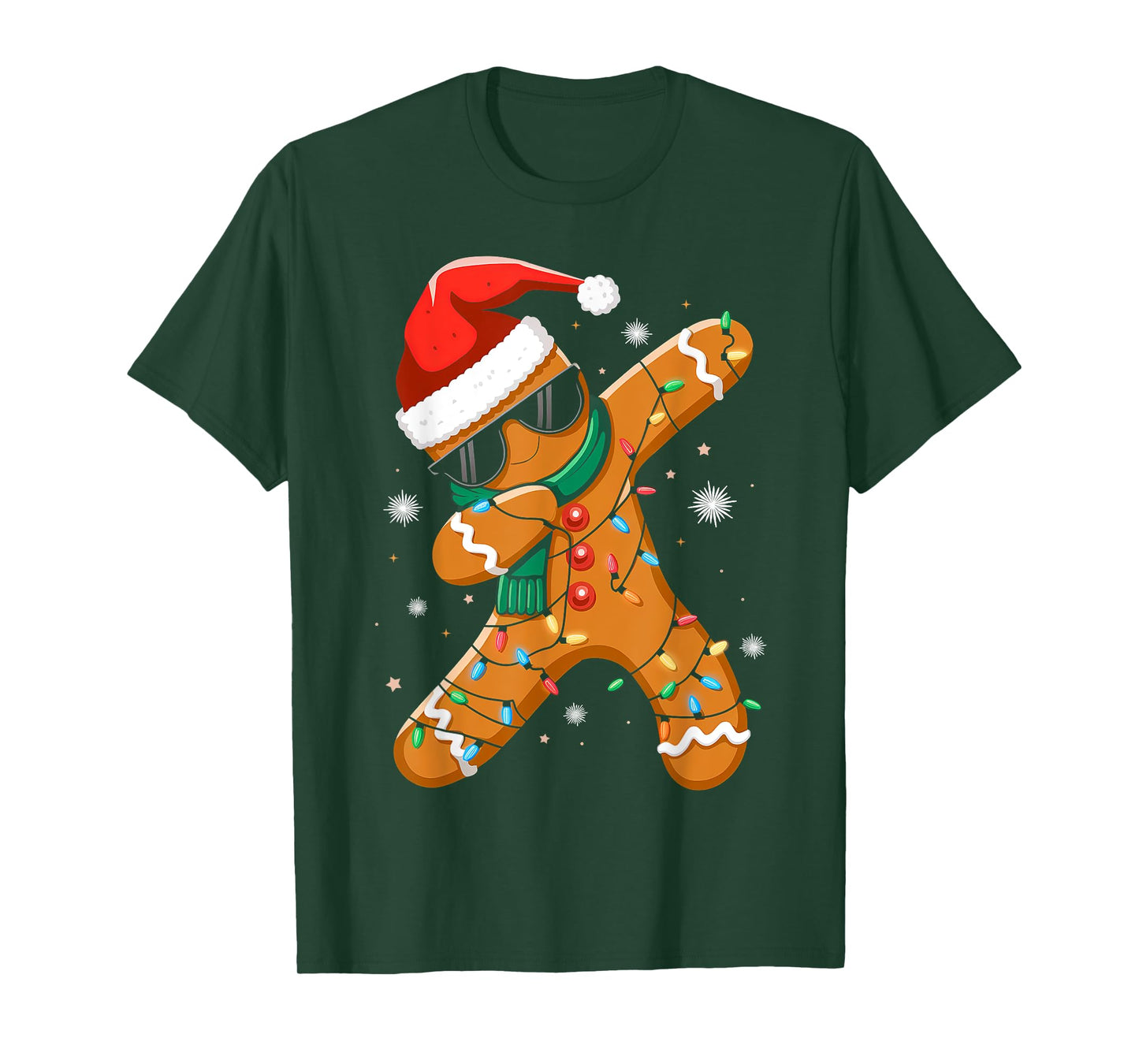 Dabbing Gingerbread Xmas Lights Boys Girls Kids Christmas T-Shirt