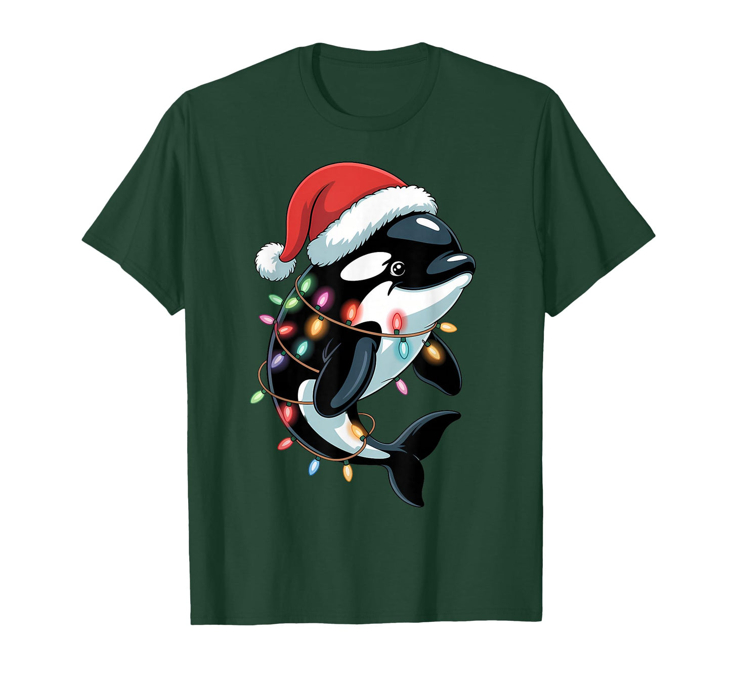 Santa Orca Killer Whale Christmas Tree Lights Boys Girls T-Shirt