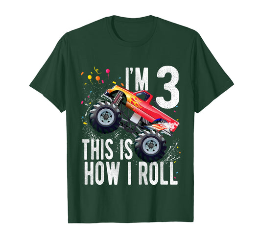 Kids 3 Year Old Shirt 3rd Birthday Boy Monster Truck Car T-Shirt