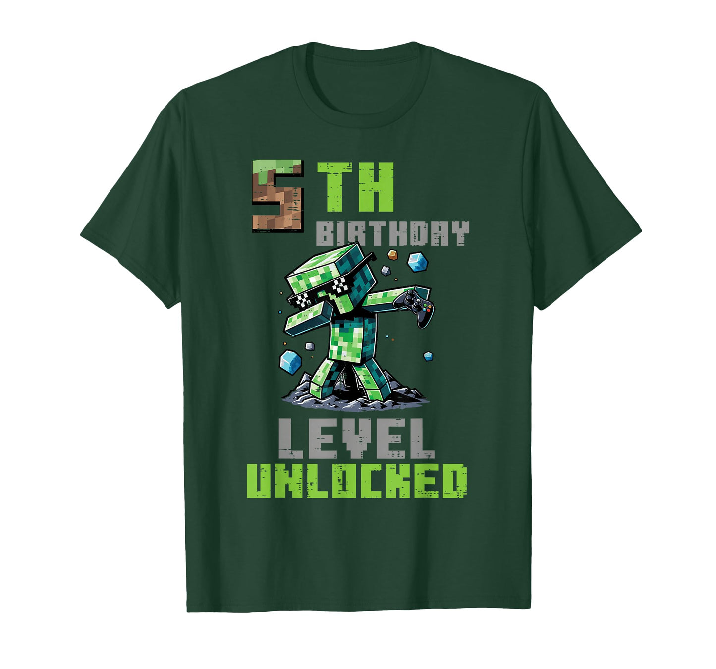 5th Birthday Level Unlocked Pixel Dab 5 Bday Gamer Boys Kids T-Shirt