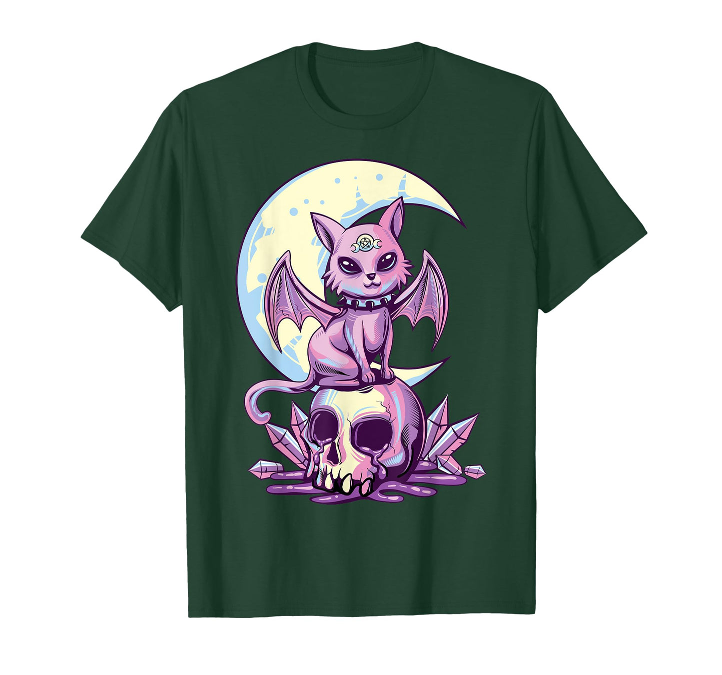 Pastel Goth Wiccan Cat Cute Creepy Witchy Cat and Skull T-Shirt