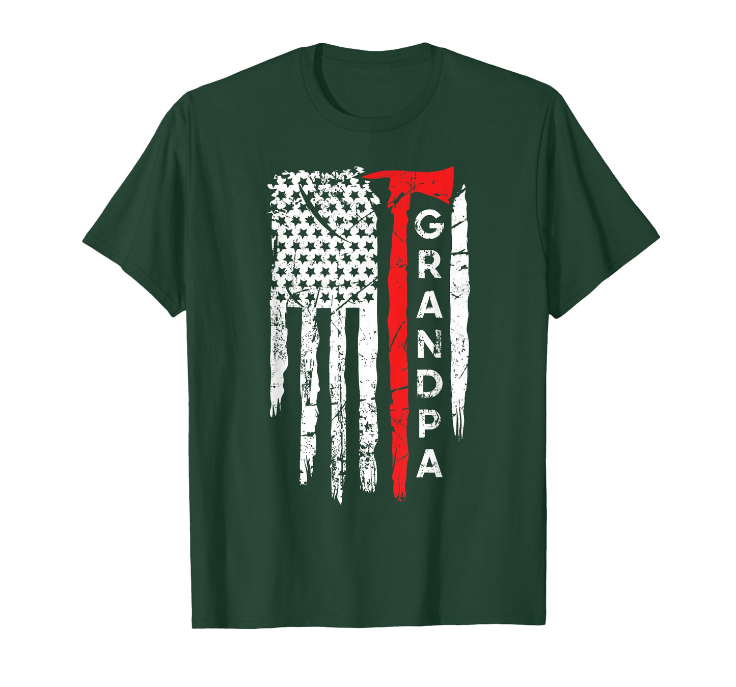 Proud Grandpa Thin Red Line Firefighter Axe American Flag T-Shirt for Women Girls Kids Men