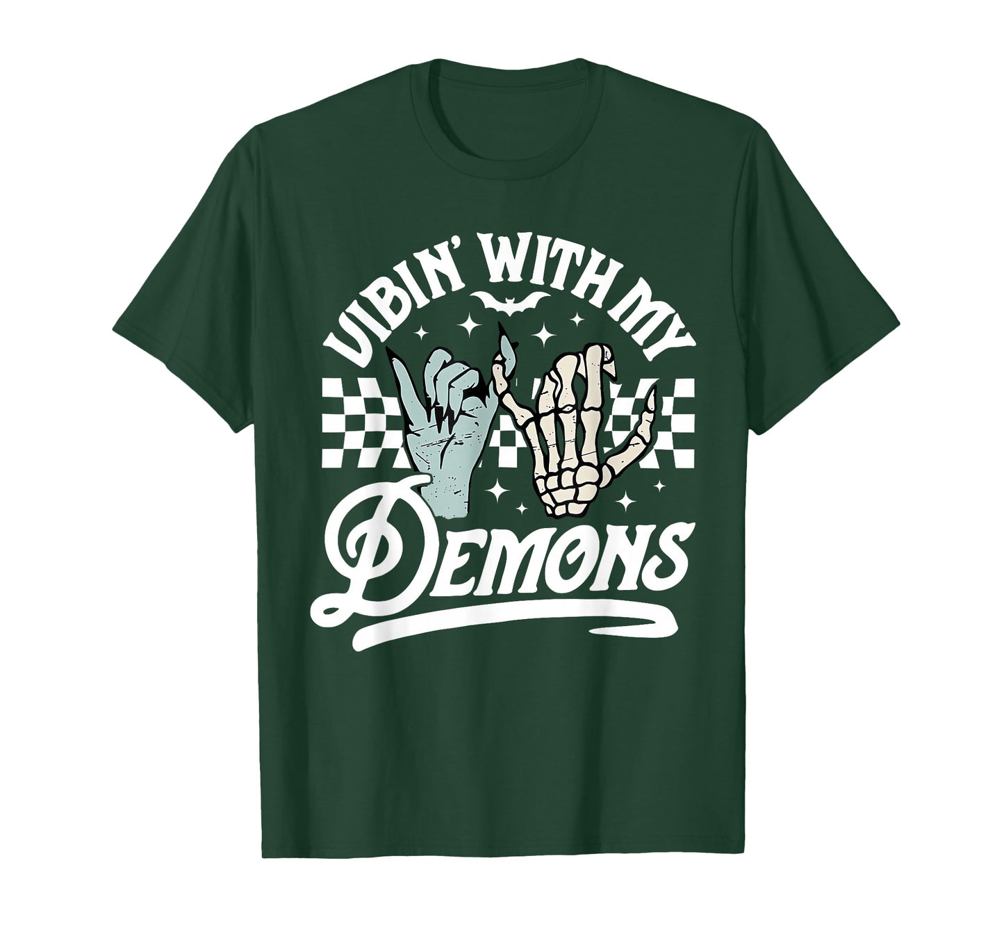 Retro Funny Vibin With My Demons Skeleton Spooky Halloween T-Shirt