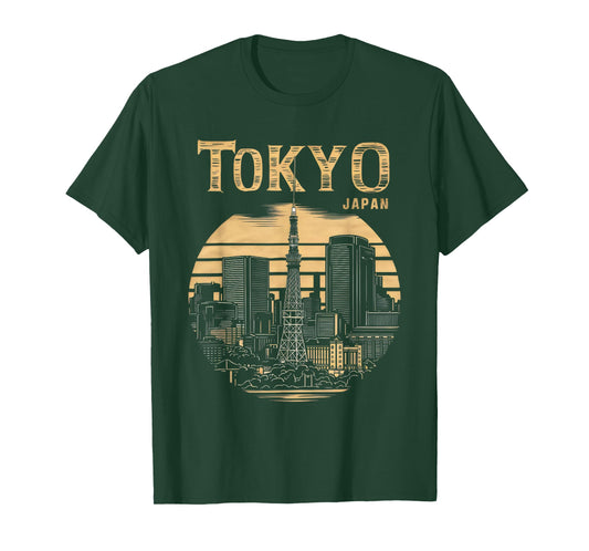 Tokyo Skyline Tower Woodblock Japanese Style Art Japan T-Shirt