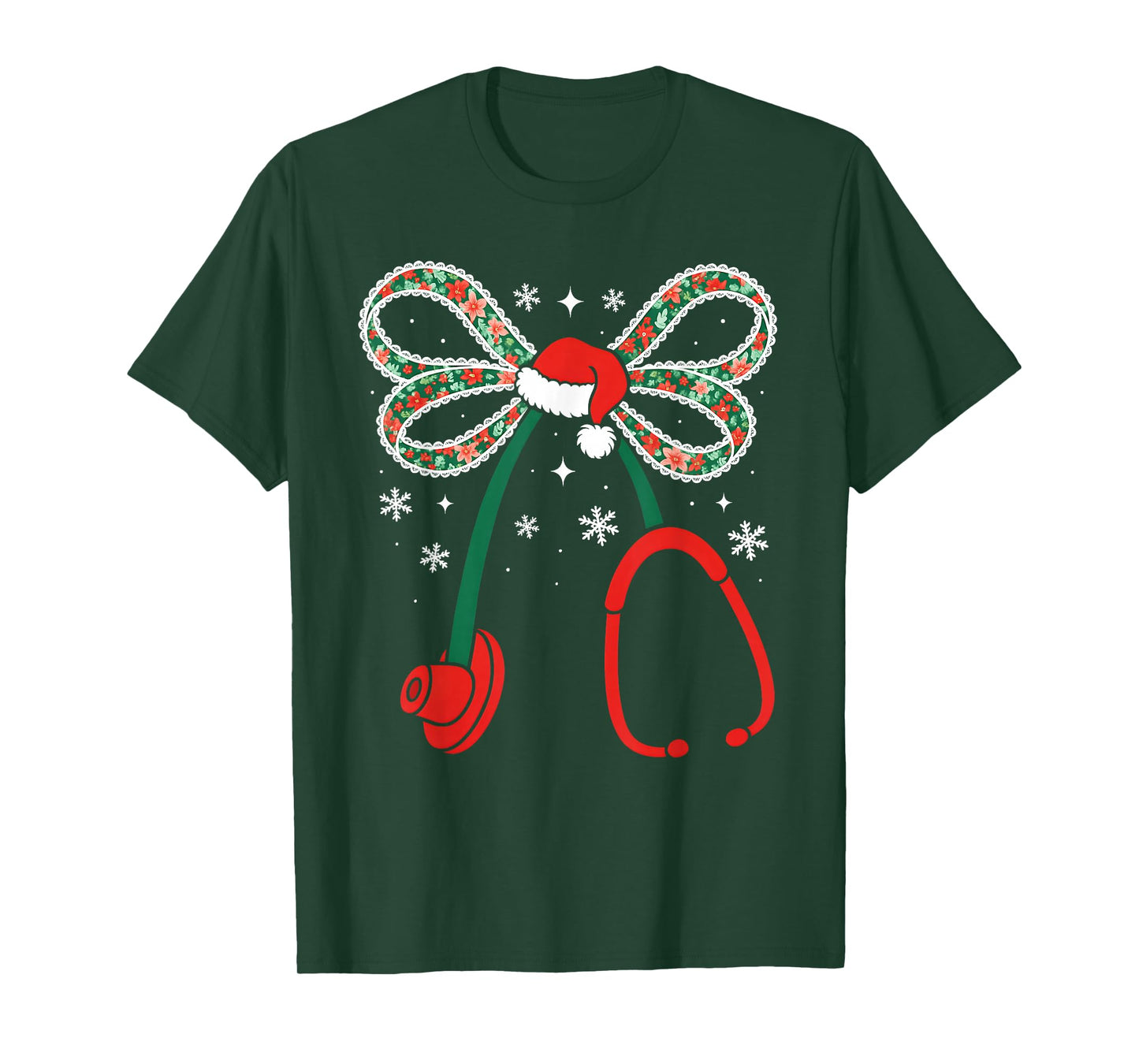 Nurse Coquette Bow Stethoscope Nursing Xmas Pjs Christmas T-Shirt
