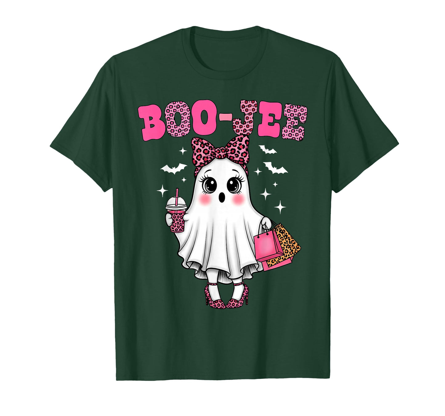 Coquette Leopard Ghost Coffee Boo-JEE Halloween Boujee Ghost T-Shirt