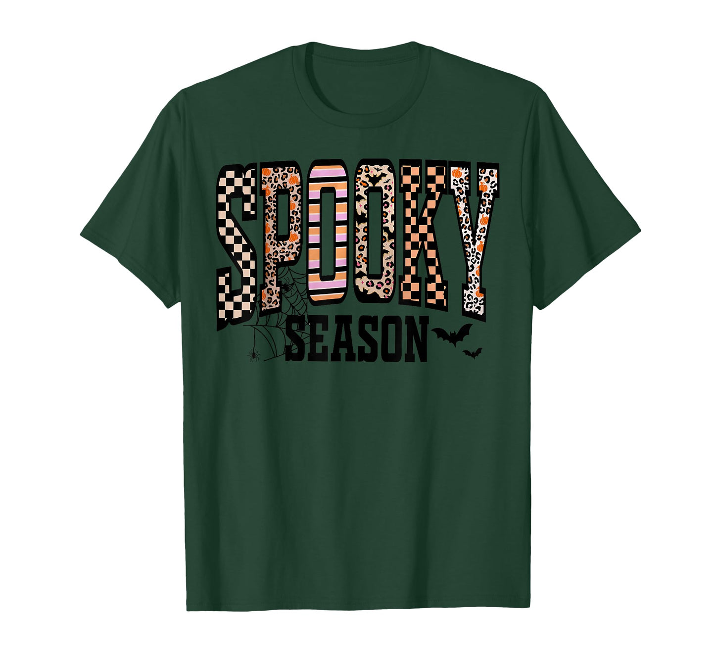 Spooky Season Halloween Ghost Pumpkin Checkered Men Women T-Shirt