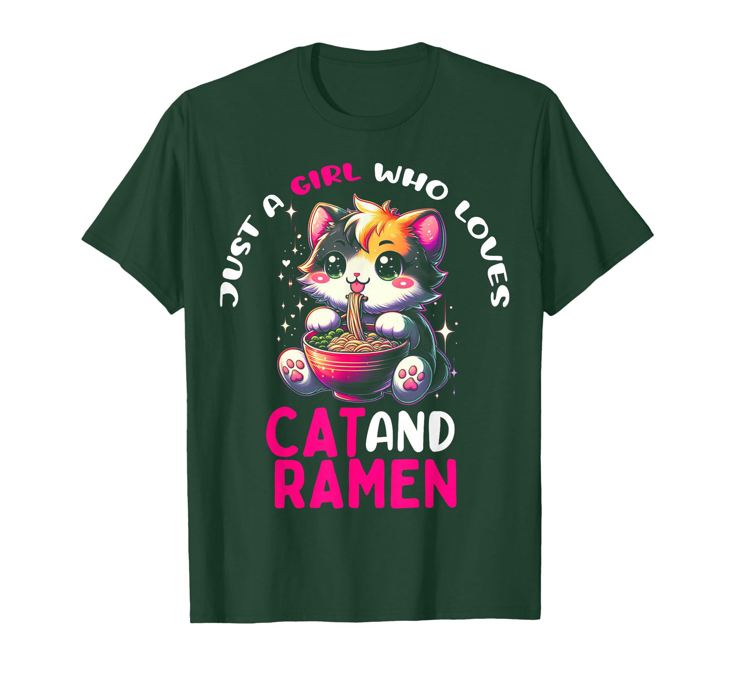 Just a Girl Who Loves Cat And Ramen Cute Cat loves Ramen T-Shirt