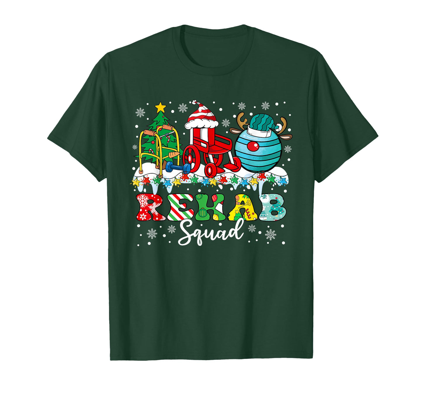 Rehab Squad Wheelchair Santa Reindeer Rehab Nurse Christmas T-Shirt