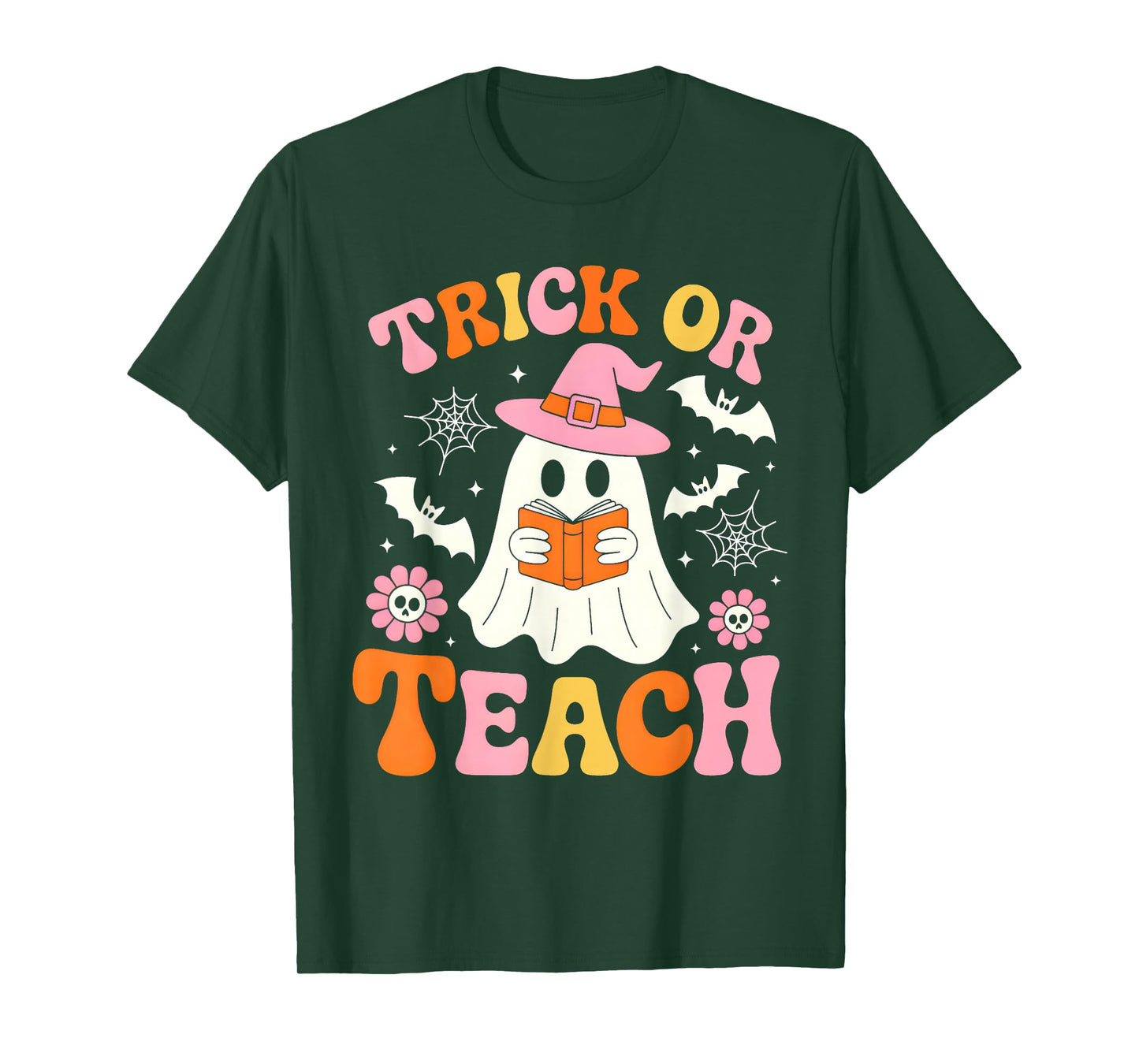 Trick Or Teach Cute Floral Ghost Teacher Halloween Costume T-Shirt