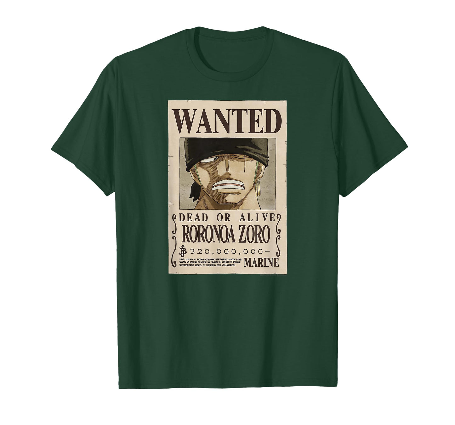 One Piece Anime Roronoa Zoro Wanted Poster T-Shirt