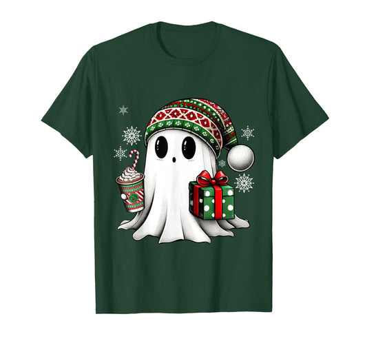Christmas Cute Ghost Drink Coffee Funny Christmas Ghost T-Shirt