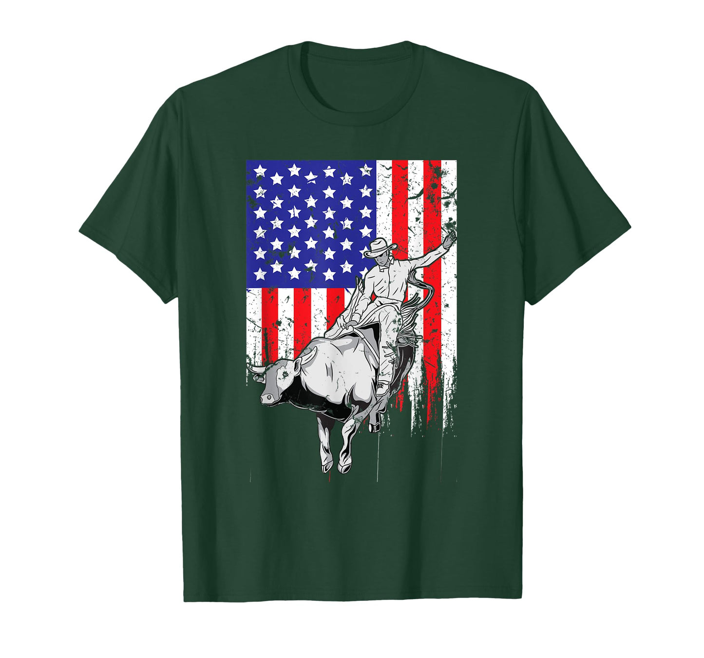 American Flag Bucking Bull Riding Patriotic Rodeo Rider T-Shirt