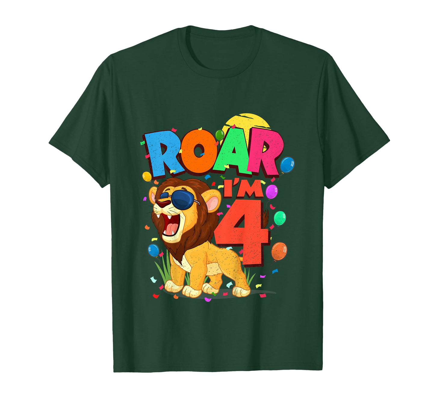4th Birthday ROAR I'M 4 Year Old Shirt Boys Lion Safari Gift T-Shirt