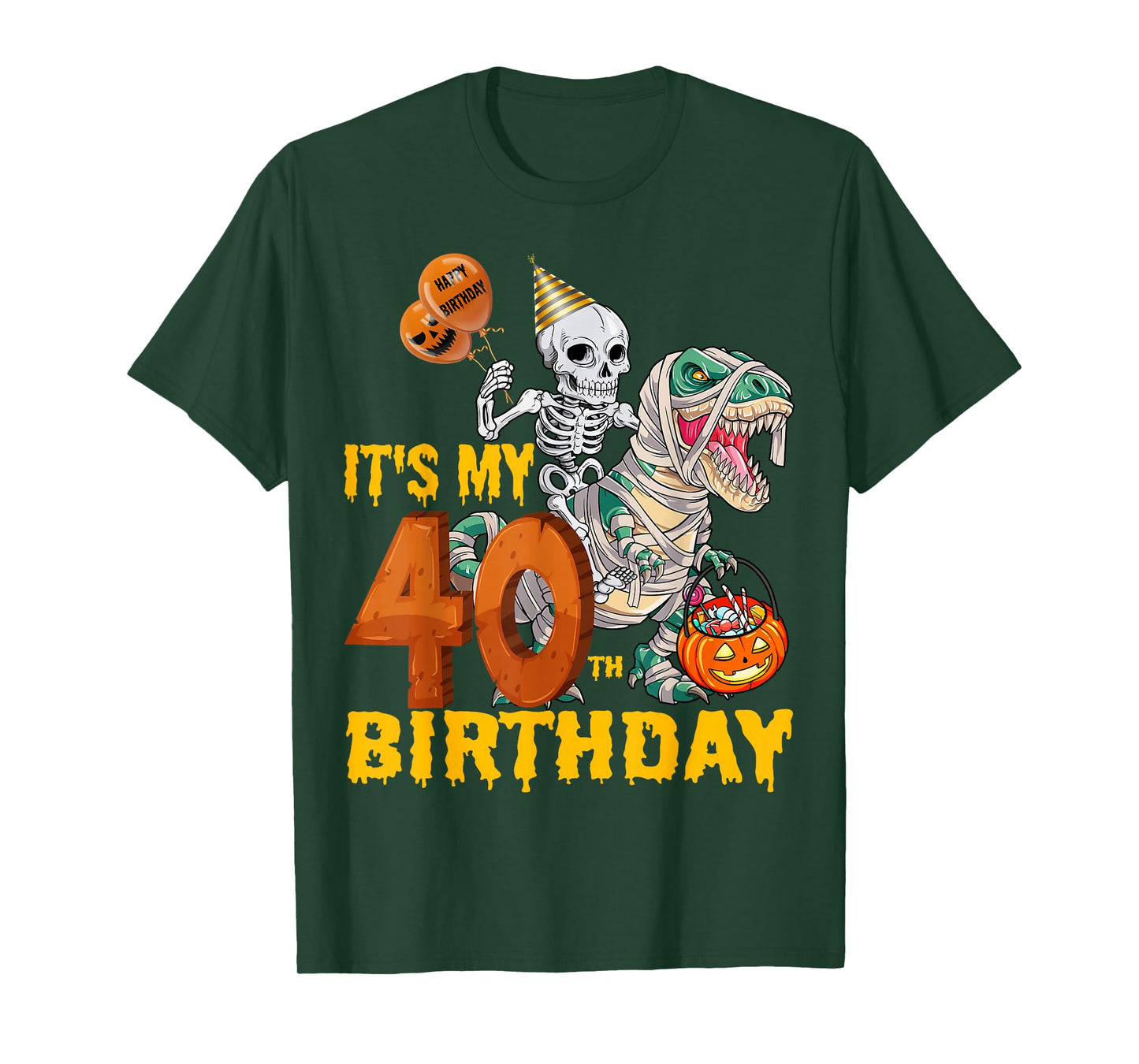 Skeleton Riding Mummy Dinosaur T rex Funny 40th Birthday Tee T-Shirt