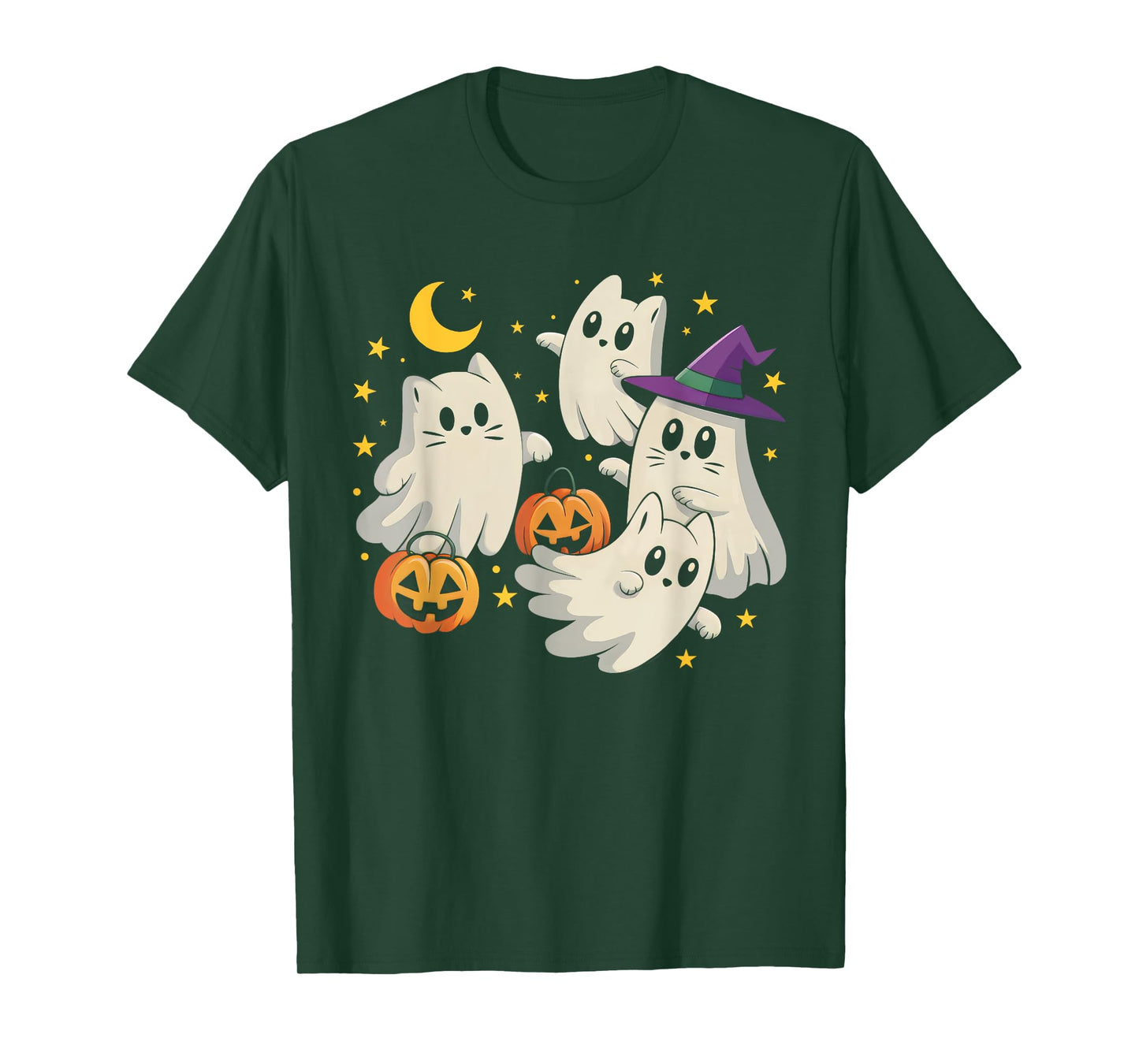 Cute Black Cats in Ghost Pumpkin Halloween Costume Men Women T-Shirt