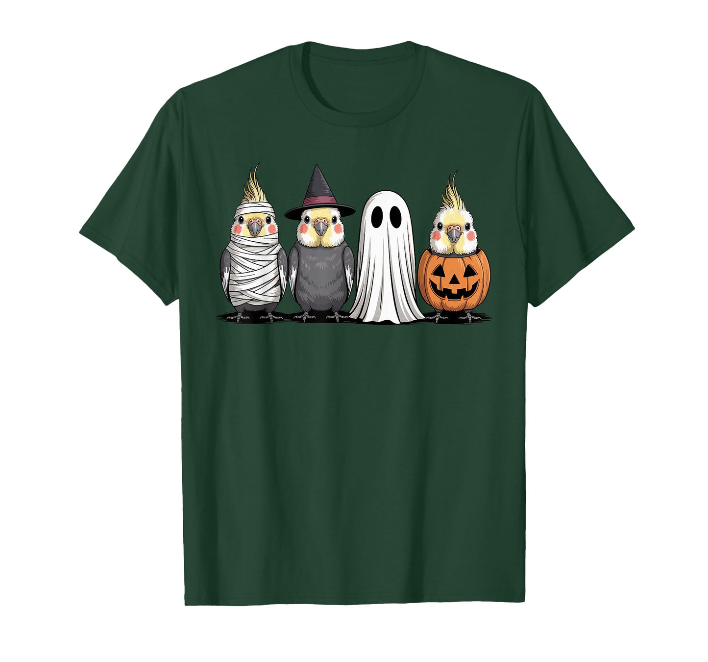 Spooky Ghost Cockatiel Bird Pumpkin Halloween Skeleton T-Shirt