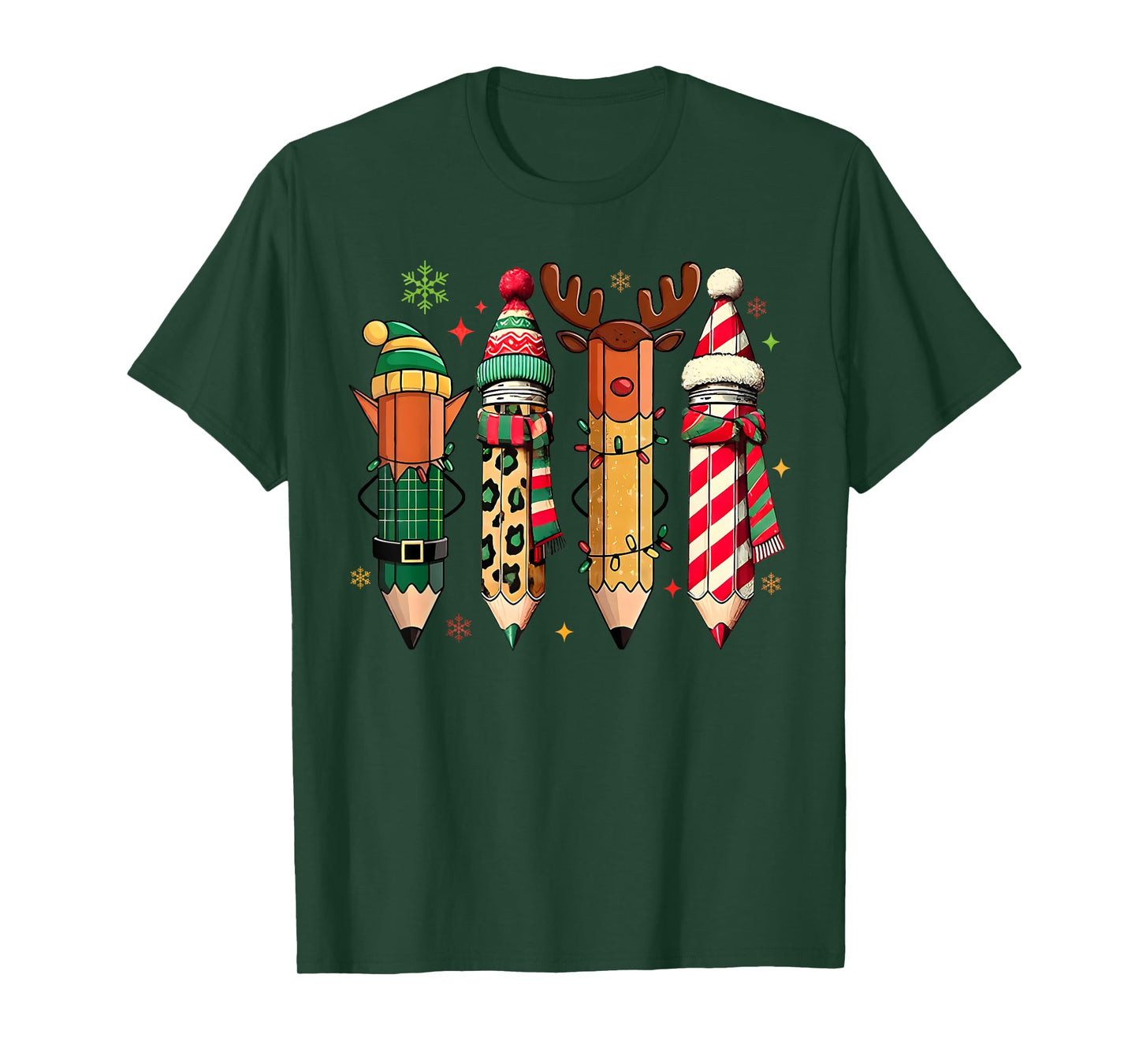 Retro Teacher Pencils Reindeer Christmas Shirt for Women T-Shirt