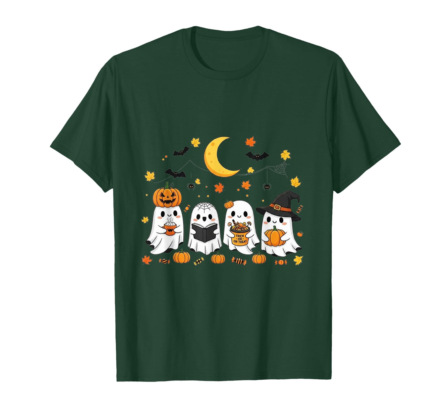 Cute Ghost Drinking Coffee Halloween Fall Ghost Book Reading T-Shirt