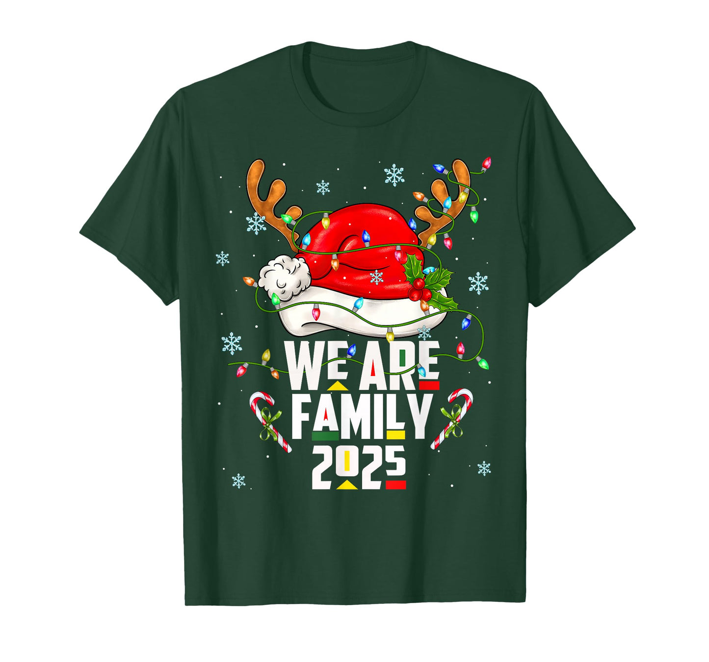 We are Family 2025 Black Christmas Tree Santa Pjs Matching T-Shirt